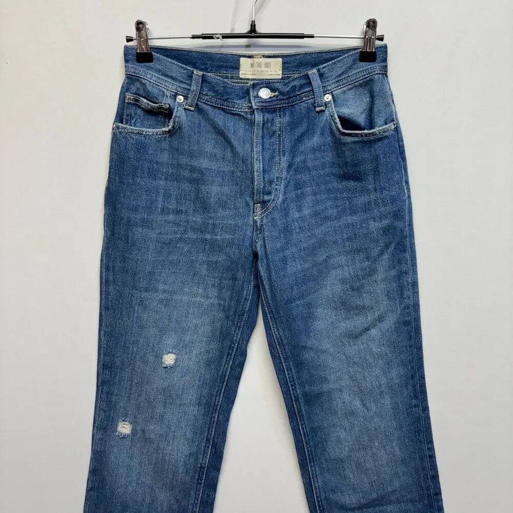 Free People We The Free Women Wide Leg Jeans Size 26 Distressed Denim D120 -12